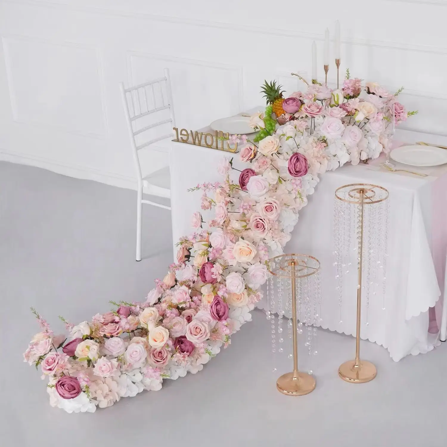 

UFlower 200cm Luxury Rose Artificial Flower Row Wedding Table Centerpiece Flowers Backdrop Wall Arches Decor Party Stage Floral