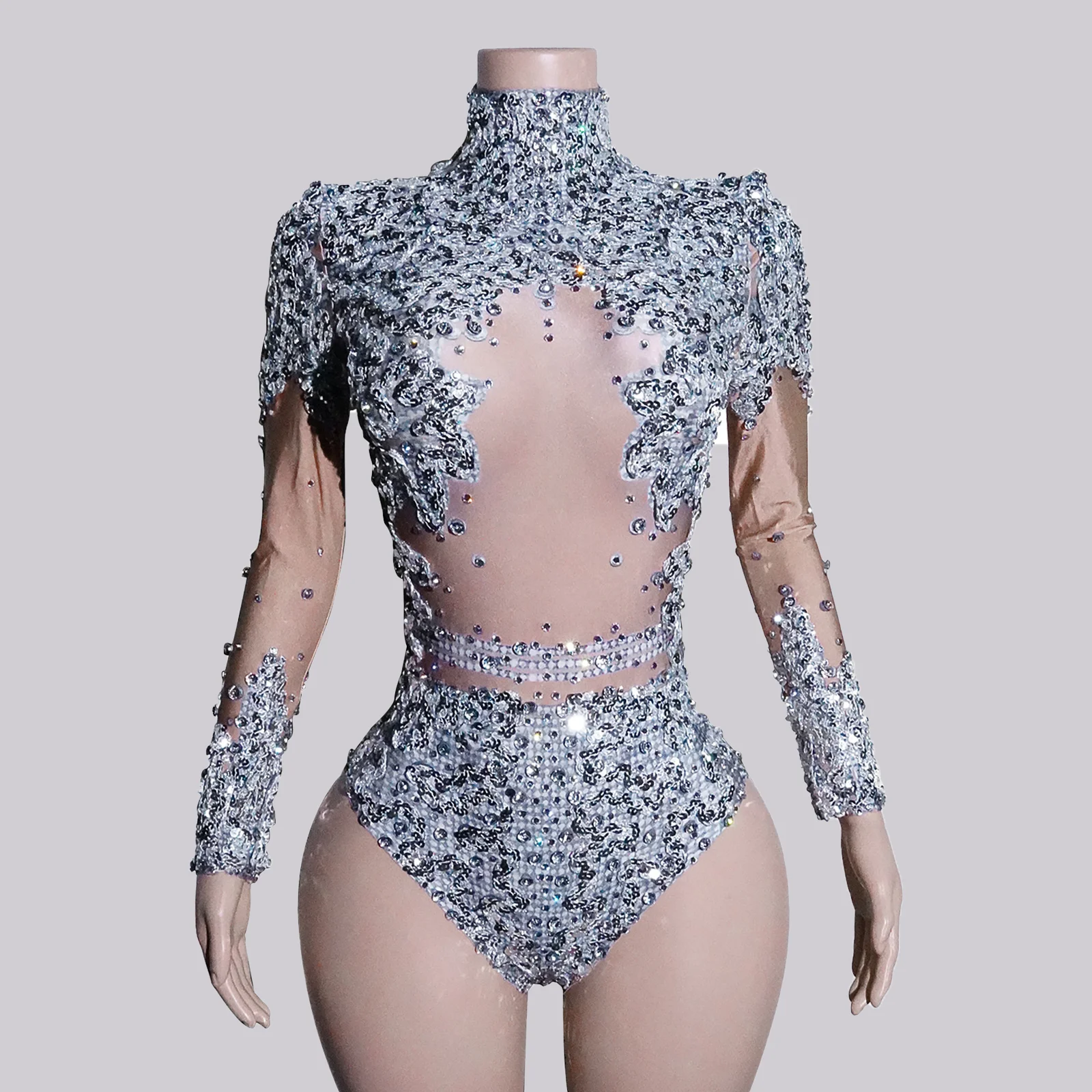 

Боди с блестящими серебряными блестками и стразами, костюмы для выступлений для девочек, женские наряды с длинными рукавами для бальных танцев, дня рождения, сценическая одежда