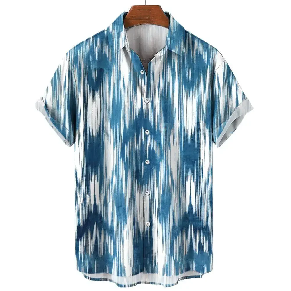 Summer Fashion Irregular Striped Printed Tops Men's Short Sleeve Shirts Casual Business Shirts Daily Street Tops Oversized S-5XL