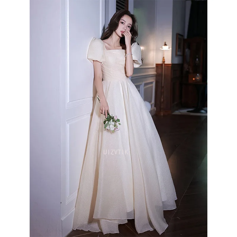 New White Sweat Long Prom Dress Lady Girl Women Princess Wedding Bridal Banquet Party Formal Occasion Dress Performance Gown