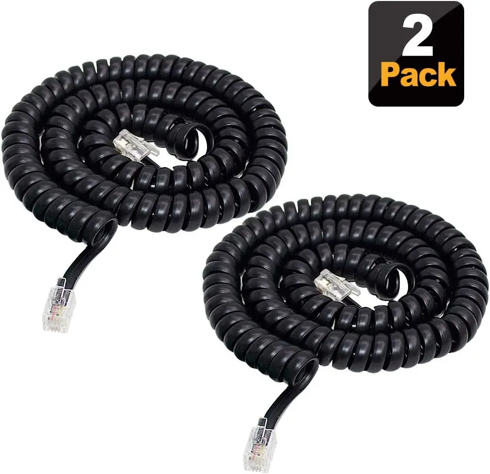 2-Pack 4M 13Ft Black Telephone Cord with RJ9 4P4C Plugs for Landline Phones