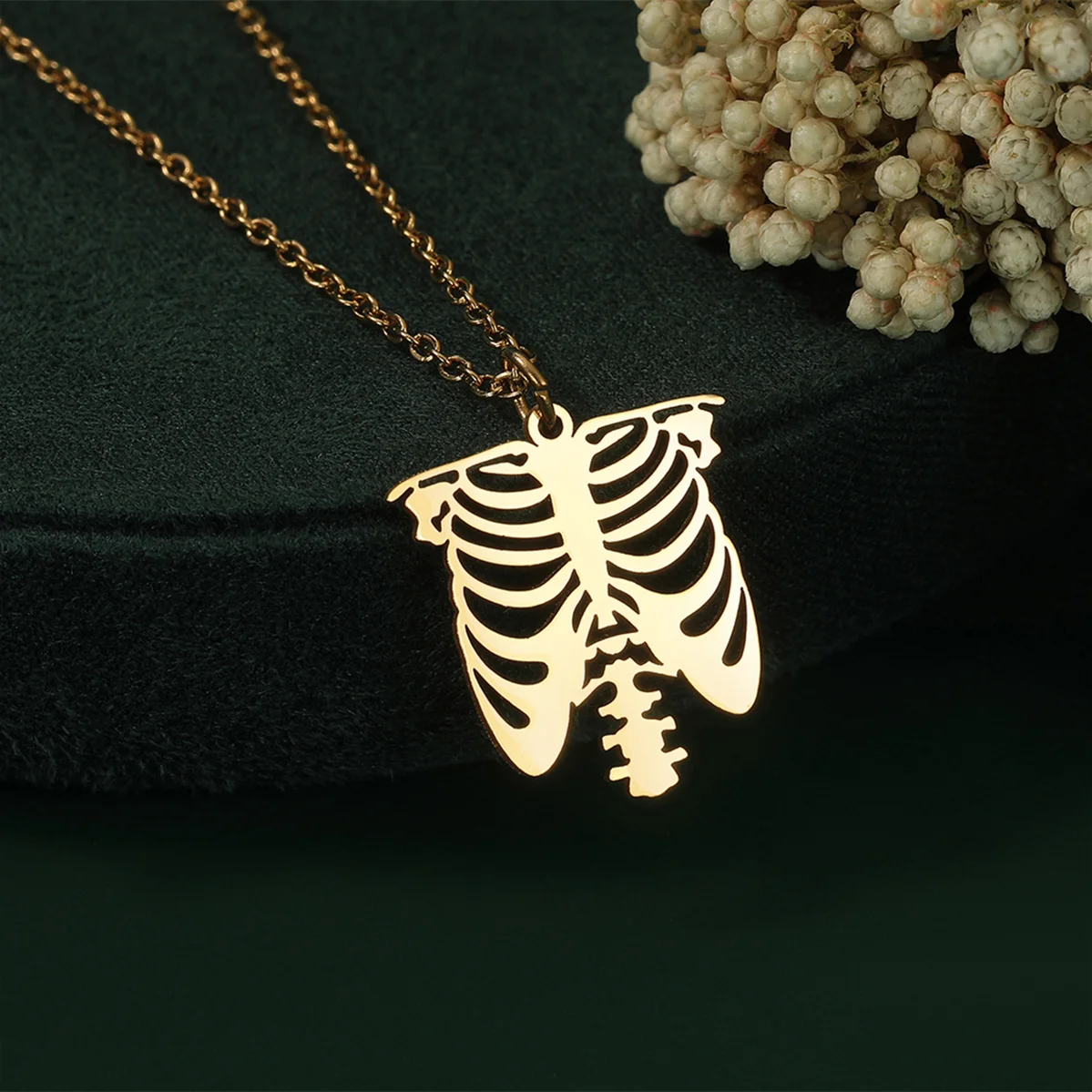العصرية الشرير الهيكل العظمي Ribcage قلادة للنساء الرجال الفولاذ المقاوم للصدأ سلسلة الترقوة المختنق الفن خط الذكور المجوهرات هدايا الهالوين #1