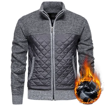 เสื้อคาร์ดิแกนถักคอตั้งในฤดูใบไม้ร่วงผู้ชายใหม่เสื้อสเวตเตอร์ถักเสื้อกันหนาวลำลองสำหรับผู้ชายเสื้อแจ็คเก็ตขนแกะอุ่น4