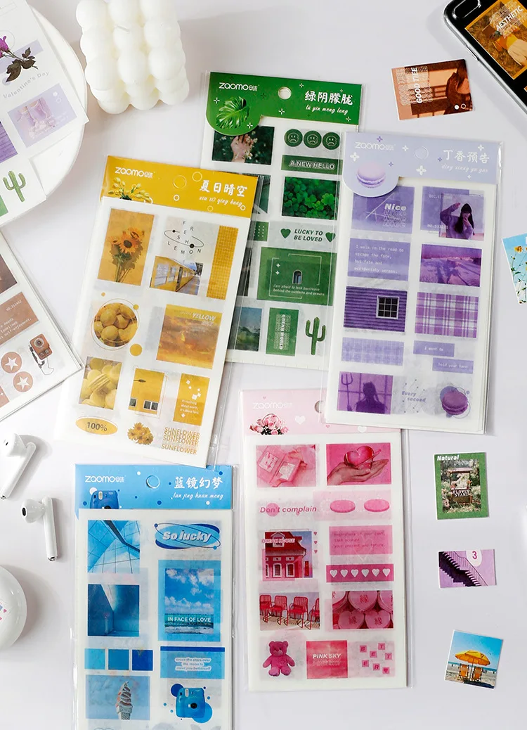 6pcs/set Washi Paper Stickers Memory Study Club Series Ins Style Collage Decorative Stickers