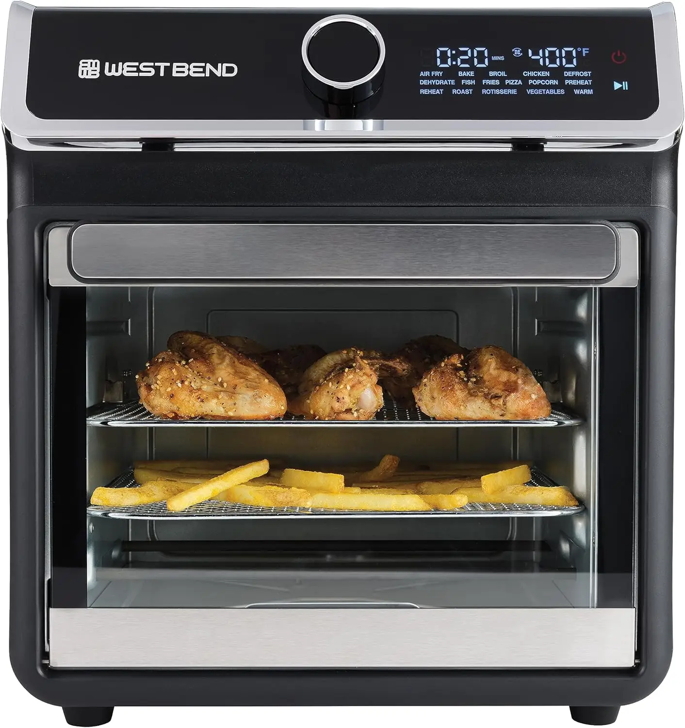 15-Quart Digital Air Fryer Oven, 1000 Watts, with Easy-View Door, 16 Preset Cooking Programs, and 8 Included Accessories, Black