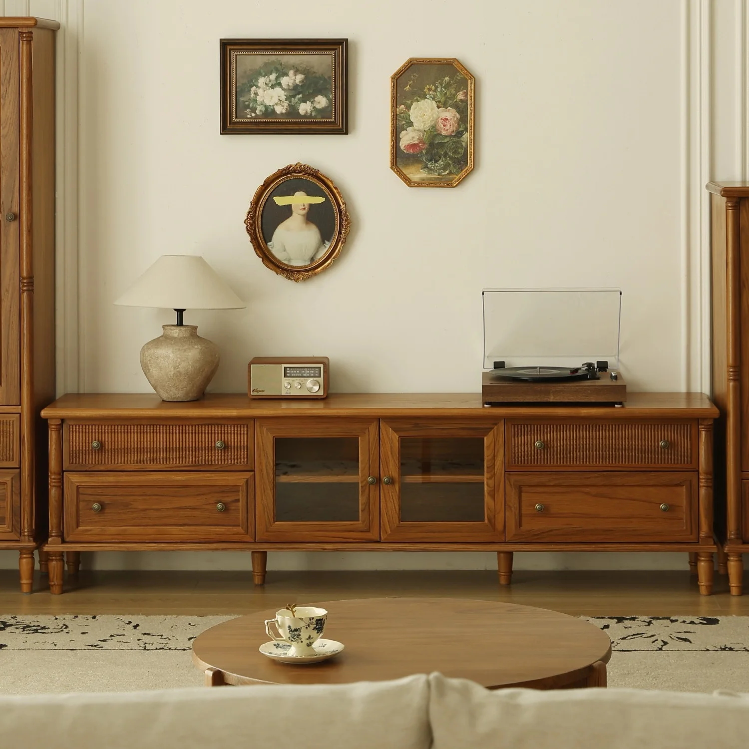 American retro old teak TV cabinet all solid wood locker living room TV cabinet floor cabinet medieval