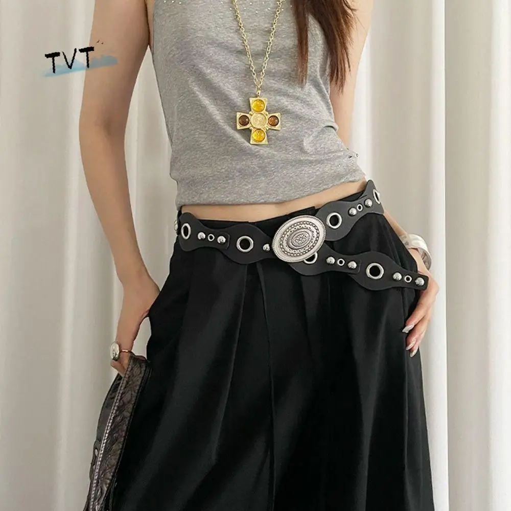 패셔너블 빈티지 여성용 리벳 벨트 레오파드 Y2K 가죽 허리띠 하라주쿠 고딕 드레스 청바지 벨트 허리 액세서리