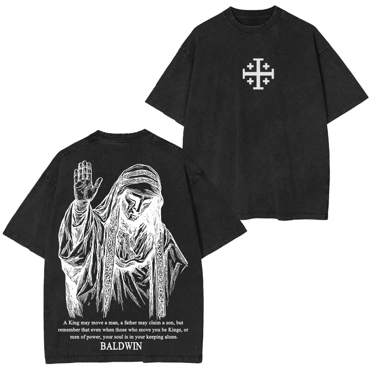 Gothic Vintage Y2K Washed T Shirt King Baldwin IV Streetwear Summer Casual Oversize Loose Streetwear Harajuku Rock Tops Unisex