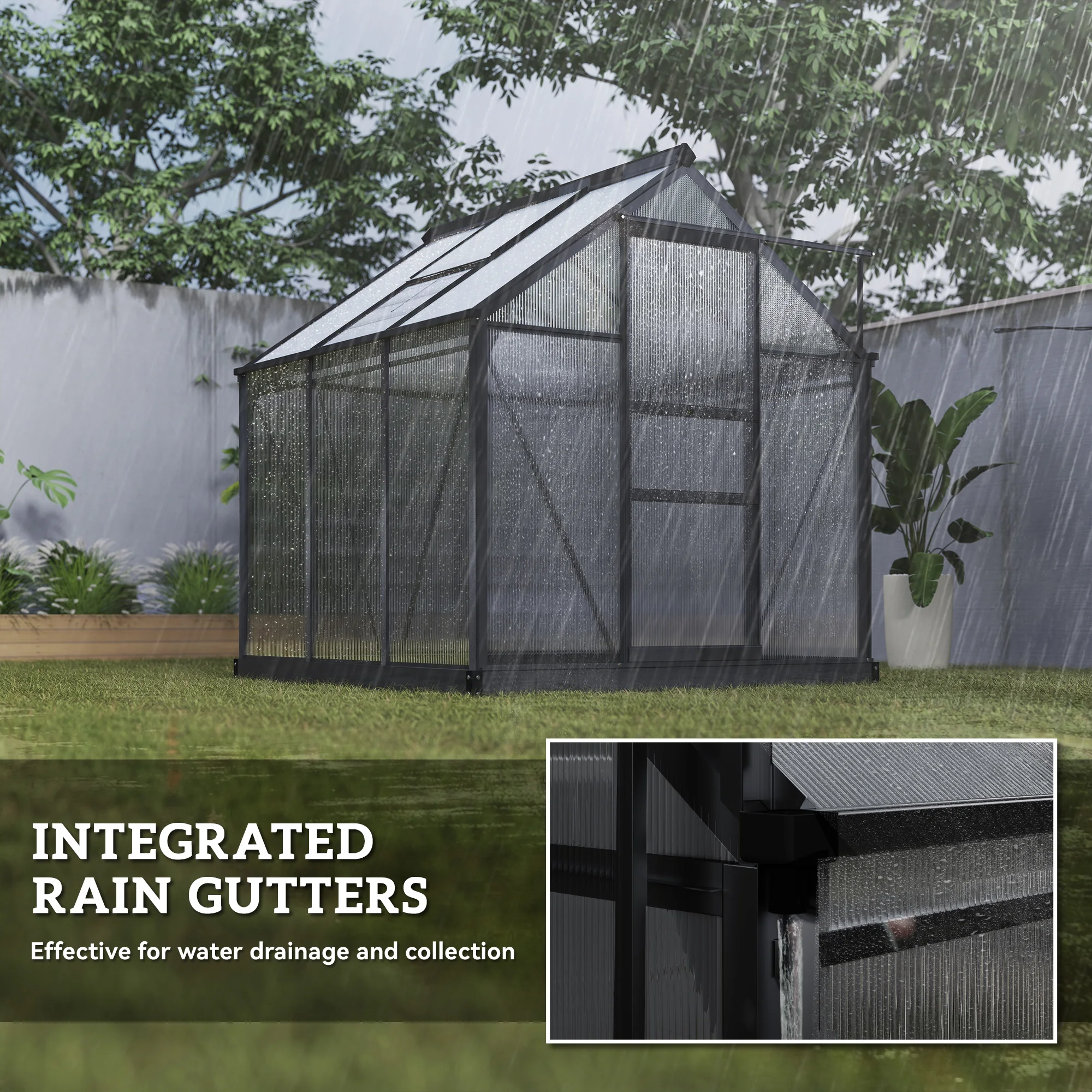 Outsunny 6 x 6ft Polycarbonate Greenhouse, Large Walk-In Green House with Slide Door and Window, Grey
