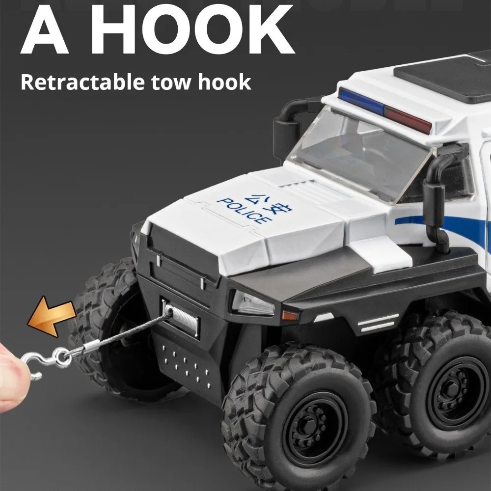 1:32 Conqueror SWAT Police Car Model Toys Metal Diecast Off-road Vehicles Sound Light Pull Back Doors Opened Educational Models view 3