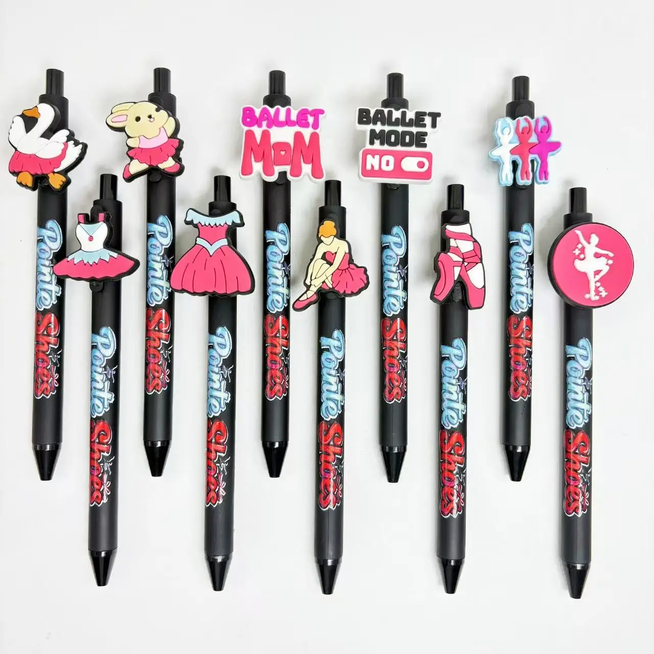 ปากกาลูกลื่นธีมบัลเลต์สีดำ 10/15 ชิ้น ดีไซน์สร้างสรรค์ ตัวด้ามสีดำ หมึกแห้งเร็ว เหมาะสำหรับนักเรียน ใช้เขียนเป็นของขวัญ