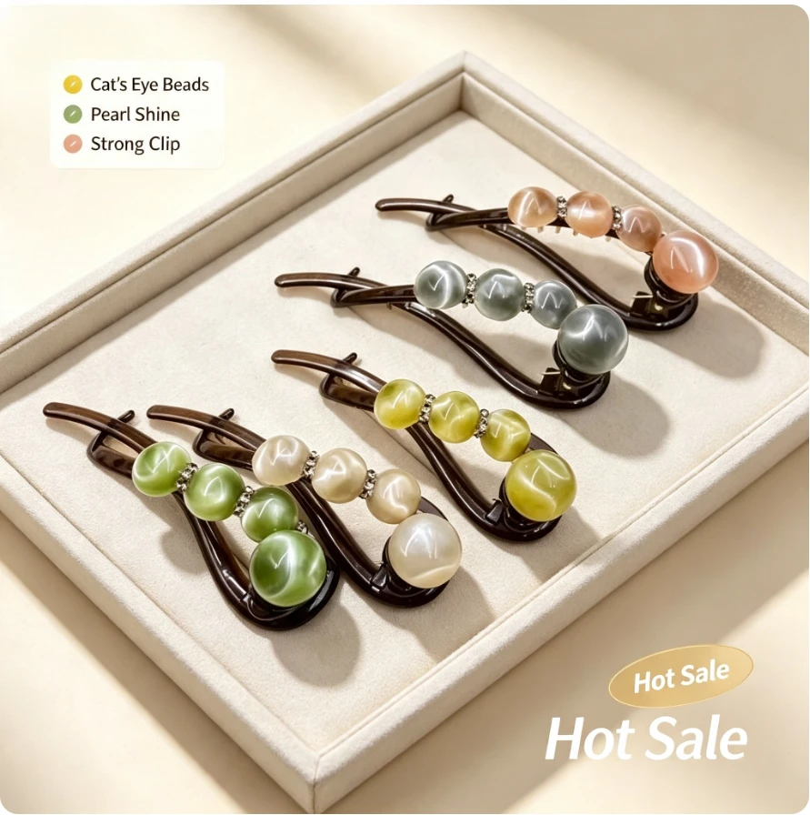 Gradual change beads twist clip femininity advanced sense hairpin back head hair one word clip hair accessories