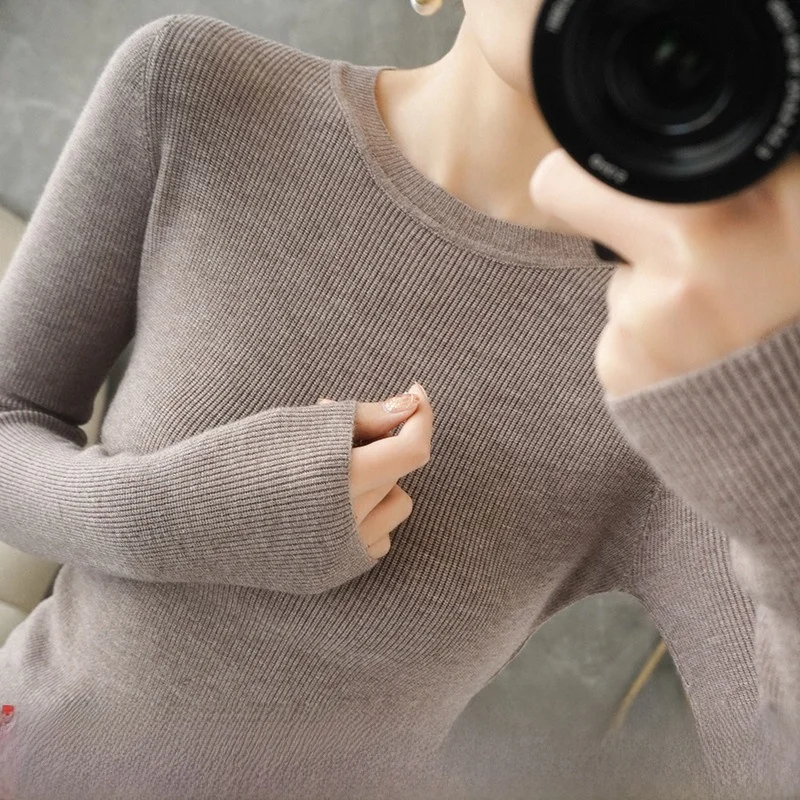 

Spring 2026 Women's Slim Fit round Ne Knitwear Long Sve Overhead Non Camere Base irt Large Size Commute Sle