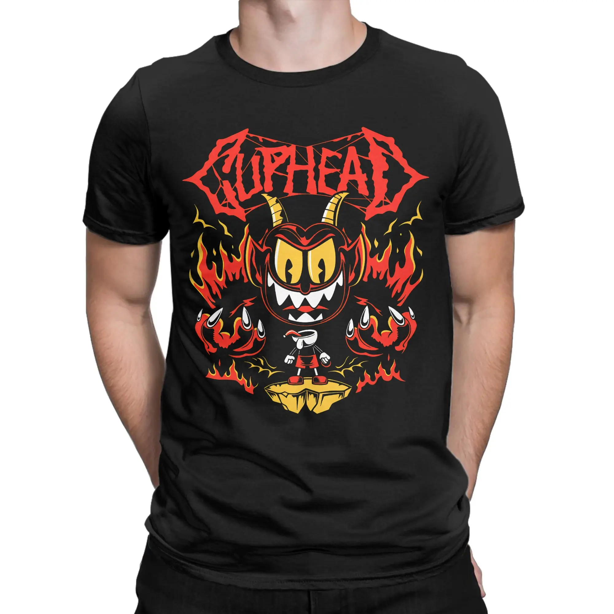 Men T-Shirts Cuphead Cartoon Leisure Cotton Tees Short Sleeve  T Shirt Crew Neck Clothing Big Size