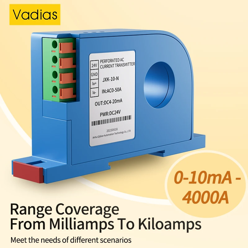 Transmisor de corriente CA/CC 22mm 100A 200A 500A Sensor de corriente Hall 4-20MA 0-5V 0-10V Transductor de corriente RS485