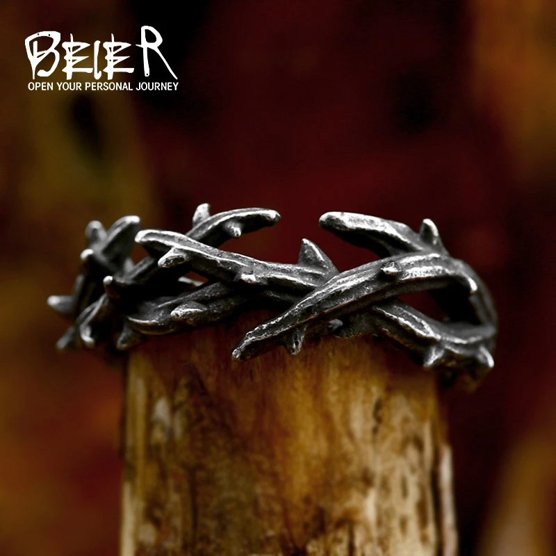 BEIER 2023 New Special Design Jesus Crown Thorns Branch Ring Stainless Steel Women Ring Retro Cute Jewelry Wholesale