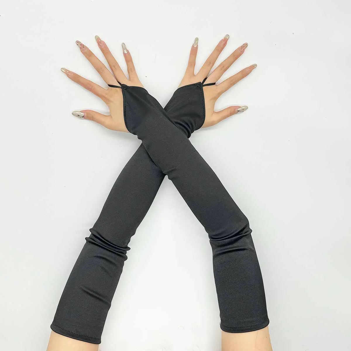 Gants Longs sans Doigts en Satin pour Femme, Crochet, Robe de Mariée, Spectacle, ix, Style Rétro, Accessoires d'Opéra