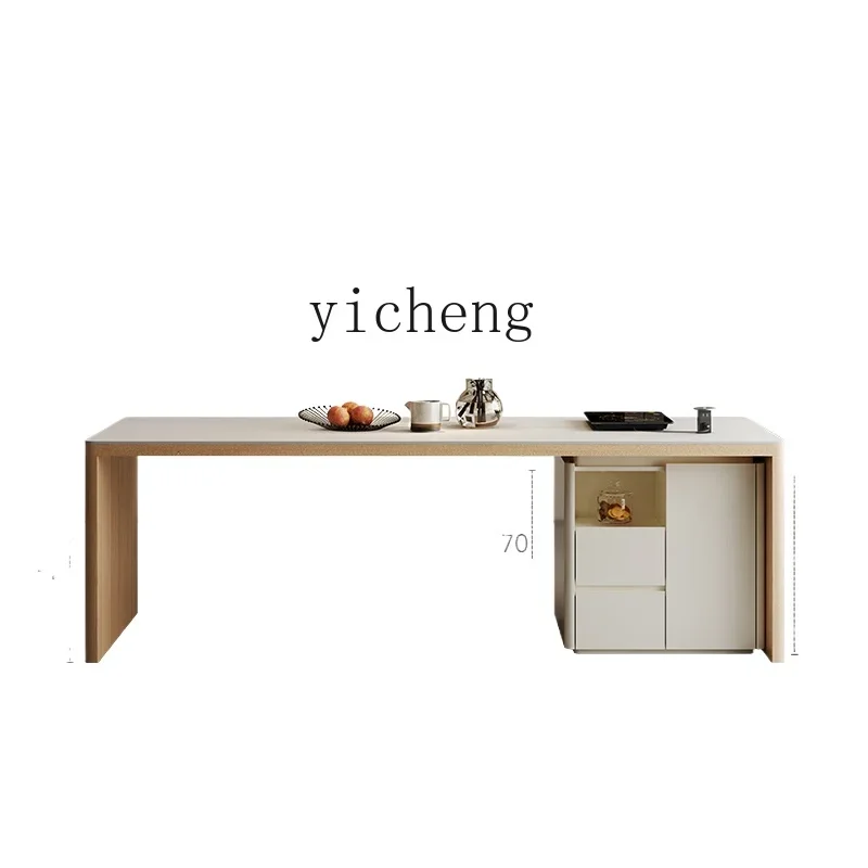 

TQH cream log wind island dining table integrated modern home kitchen multi-functional solid wood island