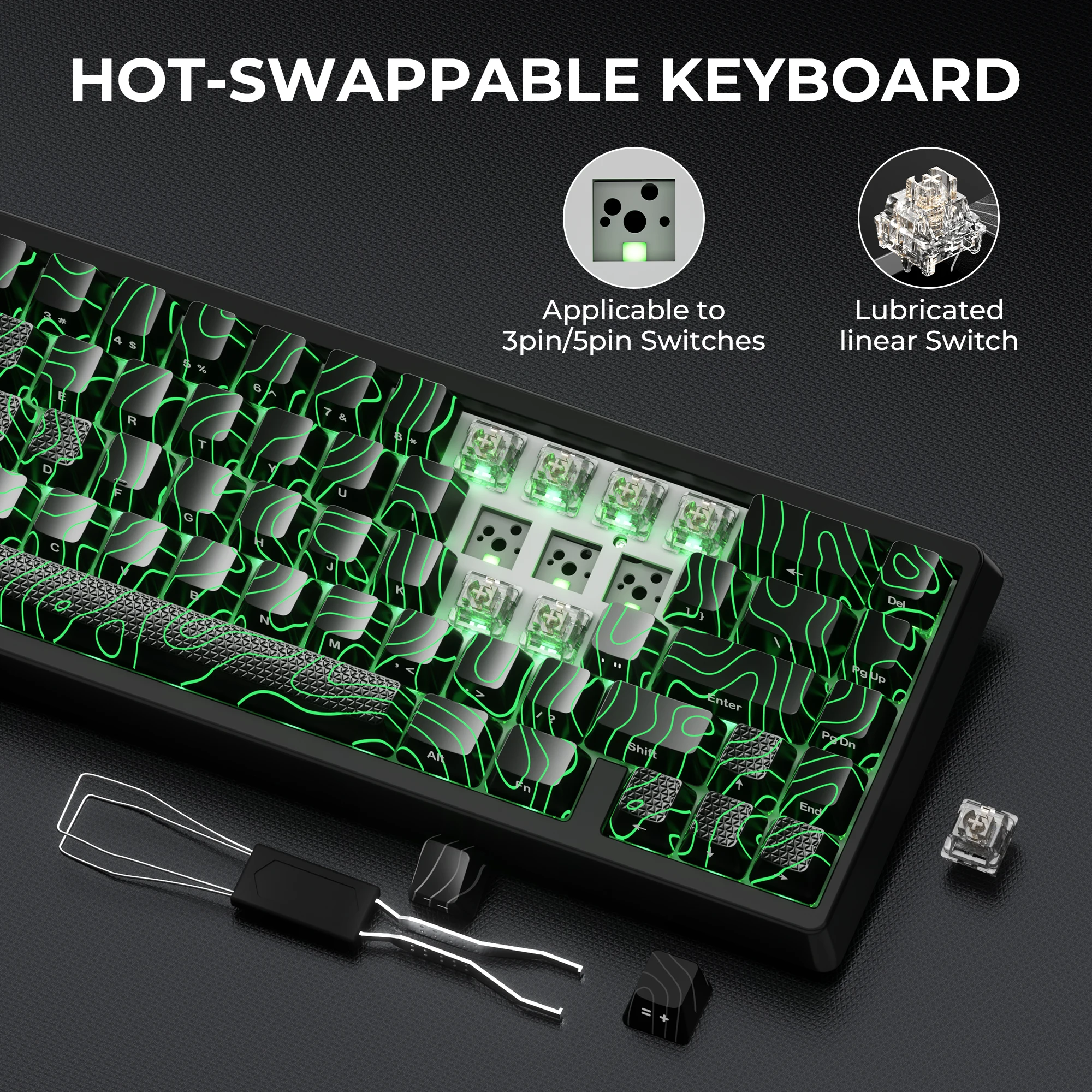 XVX M67 JadeStone Mechanical Keyboard With IMD-Tech Keycaps Add Stabilizers LED Tri-Mode Topographic Keyboard