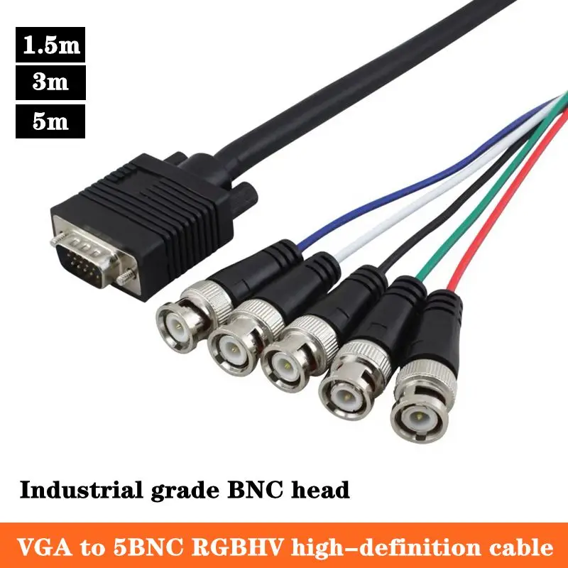 VGA 15Pin Male To 5BNC Male Large Screen Engineering Line Monitoring Line RGBHV Matrix Color Difference Component Line