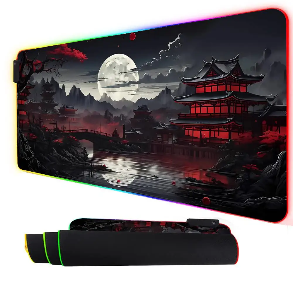 

Коврик для мыши RGB, красный и черный художественный пейзаж, светодиодный светящийся игровой коврик, резиновый противоскользящий настольный коврик, аксессуары для ПК, игровая клавиатура, коврик для мыши