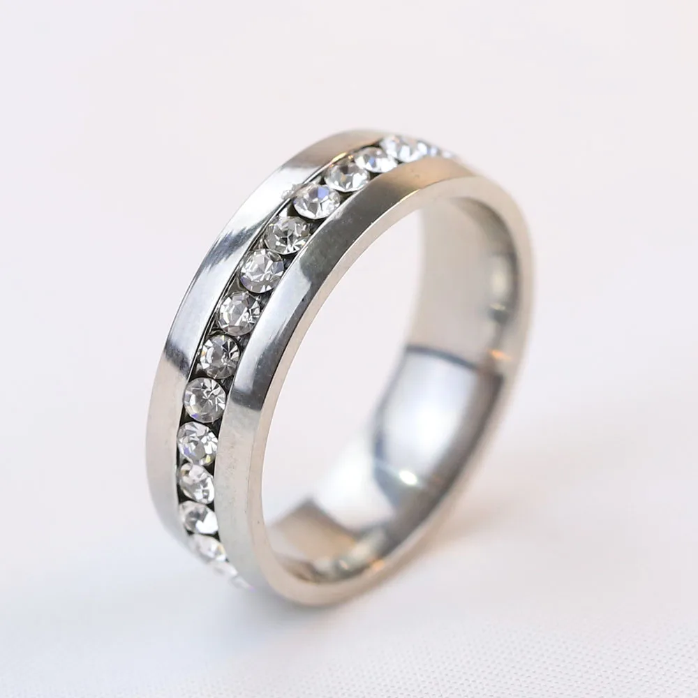 High Quality Stainless Steel One Row Crystal fashion Colorful Ring For Women Wedding Jewelry Finger Ring