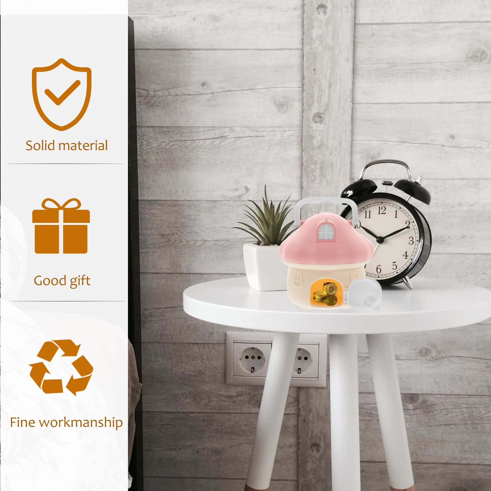 

Cartoon Piggy Bank Coin Saving Jar Cute Ornament Gift Container Plastic Mushroom House for Kids Child Dining Table Decor