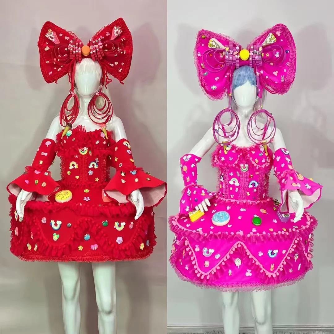 Cute Girls Candy Cake Dress With Headdress Parade Bar Opening Singer Dance Stage Party Shows Outfits Christmas Costume 8 Colours