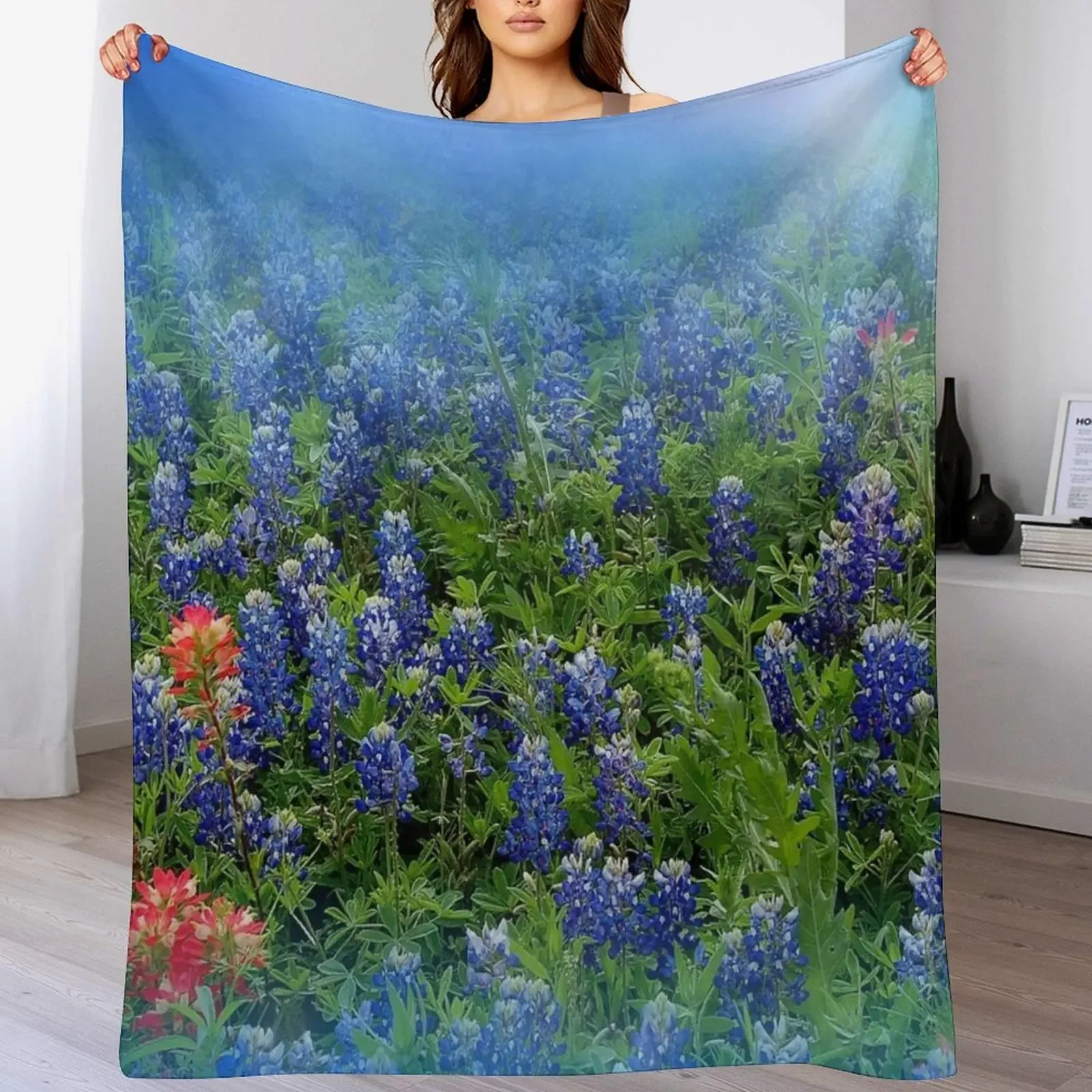 Pretty BlueBonnets - Blue and Red Hill Country Flowers - Spring Botanical Florals Throw Blanket Loose warm for winter Blankets