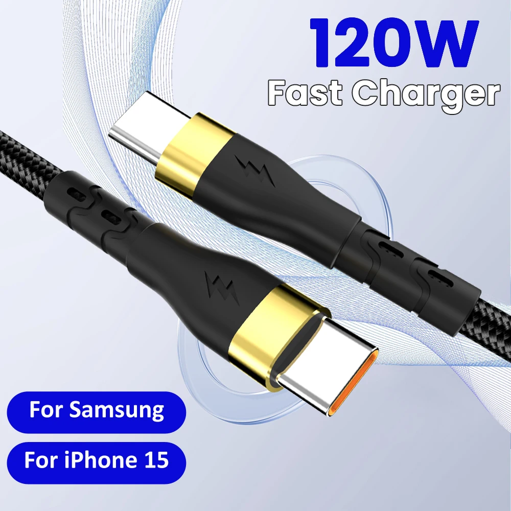 PD 120W Super Fast Charging Cable For Samsung S24 S23 Ultra USB C TO Type C Data Cord For iPhone 15 Pro Max Macbook Pro iPad