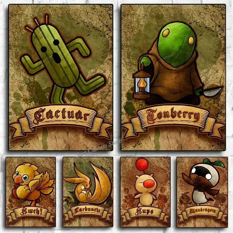 فن جداري تجريدي كلاسيكي لغرفة المعيشة ، ملصق مطبوع على قماش عالي الدقة ، صبار خيالي نهائي ، ديكور غرفة نوم ، لعبة فيديو مستوحاة من المنزل #1