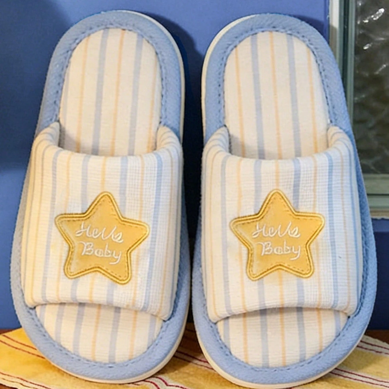 Women's House Fur Slippers Casual Fashion Stripe Design Blue White Cute Lovely Indoor Non-slip Warm Soft Soles Comfy Home Light view 5