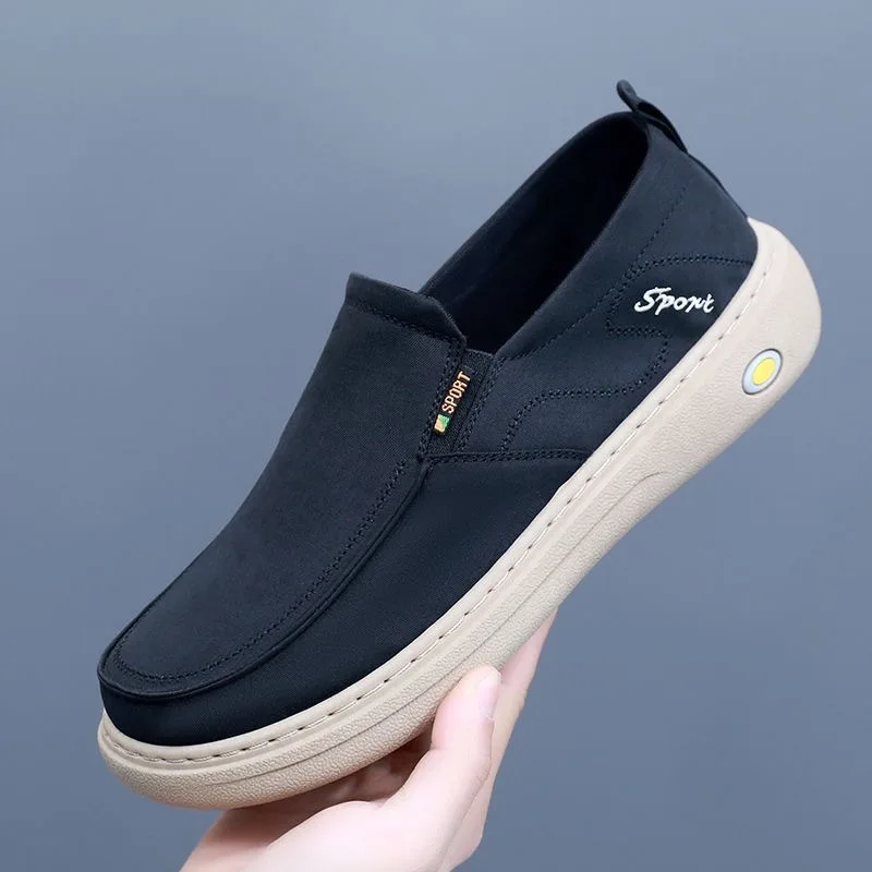 2026 Men's Slip-On Canvas Shoes Breathable Soft Bottom Anti-Slip Casual Comfortable Beijing Shoes Sewn Line Water Washed Loafers