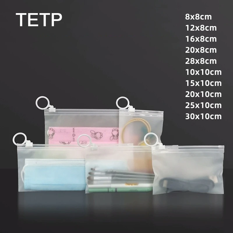 TETP 50Pcs Long Size Zipper Bags With Pull Tabs Home Travel Makeup Brushes Towel Socks Data Cable Packaging Storage Portable