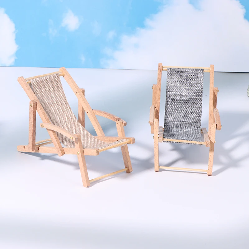 1Pc 1:12 Dollhouse Miniature Foldable Wooden Beach Chair Deck Chair Model Living Scene Decor Toy Doll House Accessories