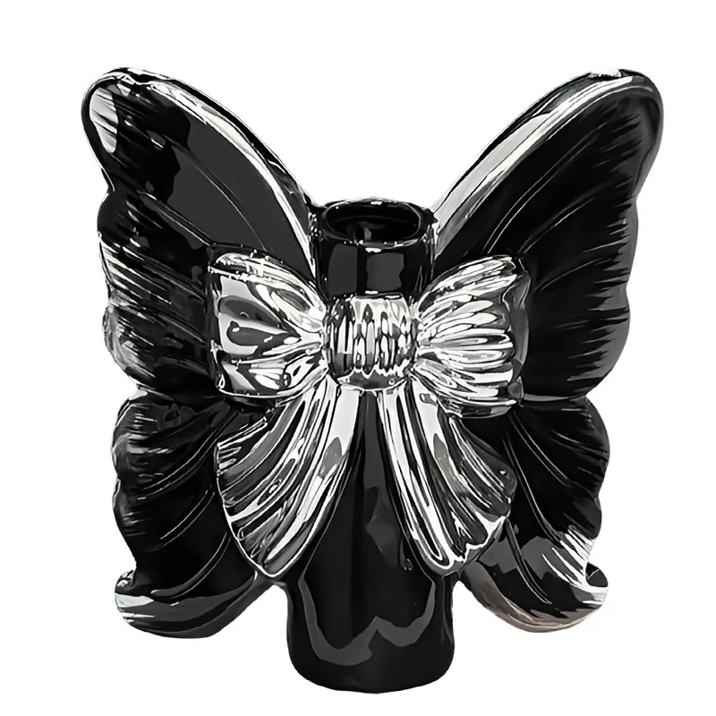 Advanced Butterfly Ceramic Vase Decoration,Bow Element Decoration for Living Room TV Cabinet,Photography Props Housewarming Gift