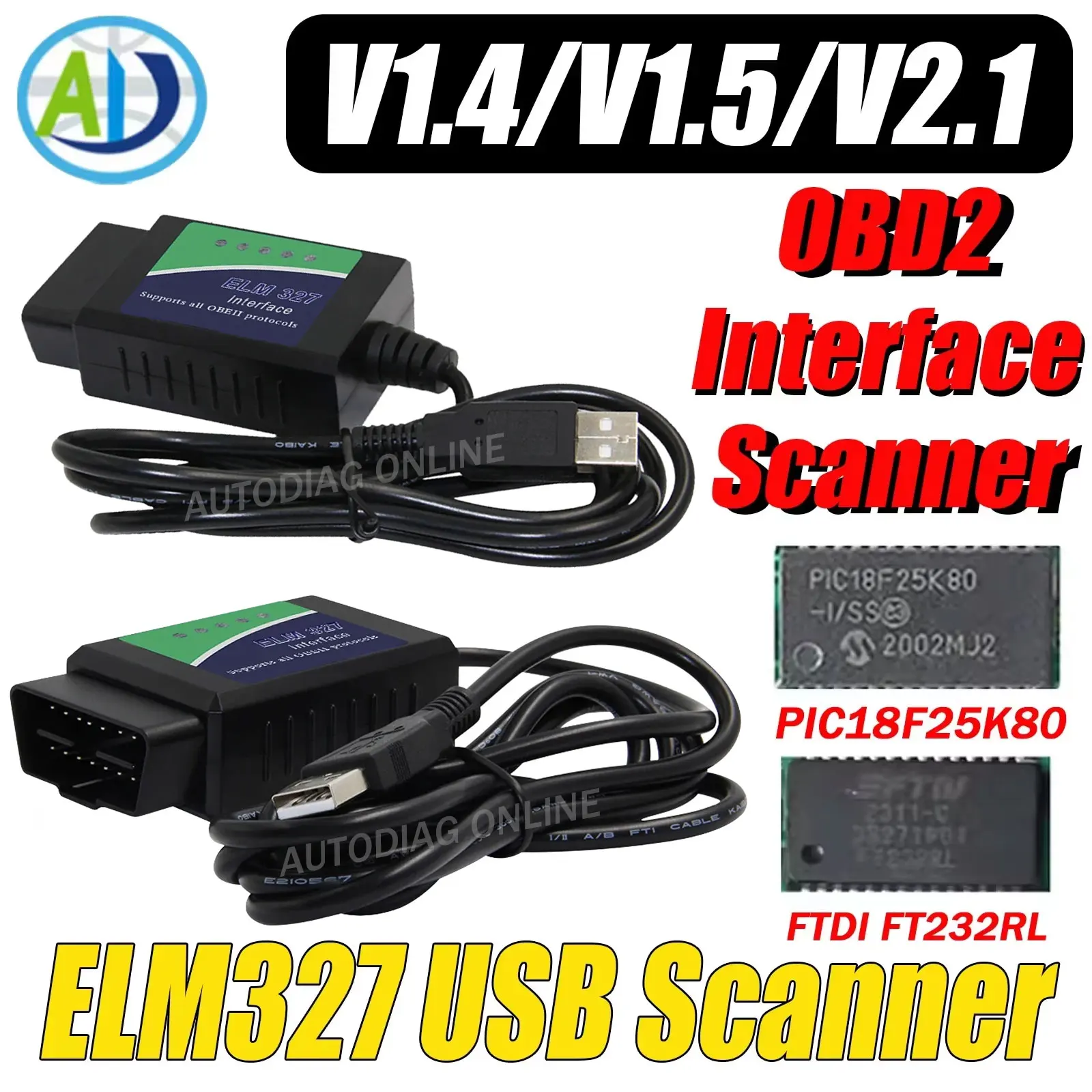

Сканер ELM327 USB с оригинальным чипом PIC18F25K80 и FTDI FT232RL, интерфейс OBD2, диагностический сканер для ScanTool/MultiEcuScan, OBD2 диагностический сканер.
