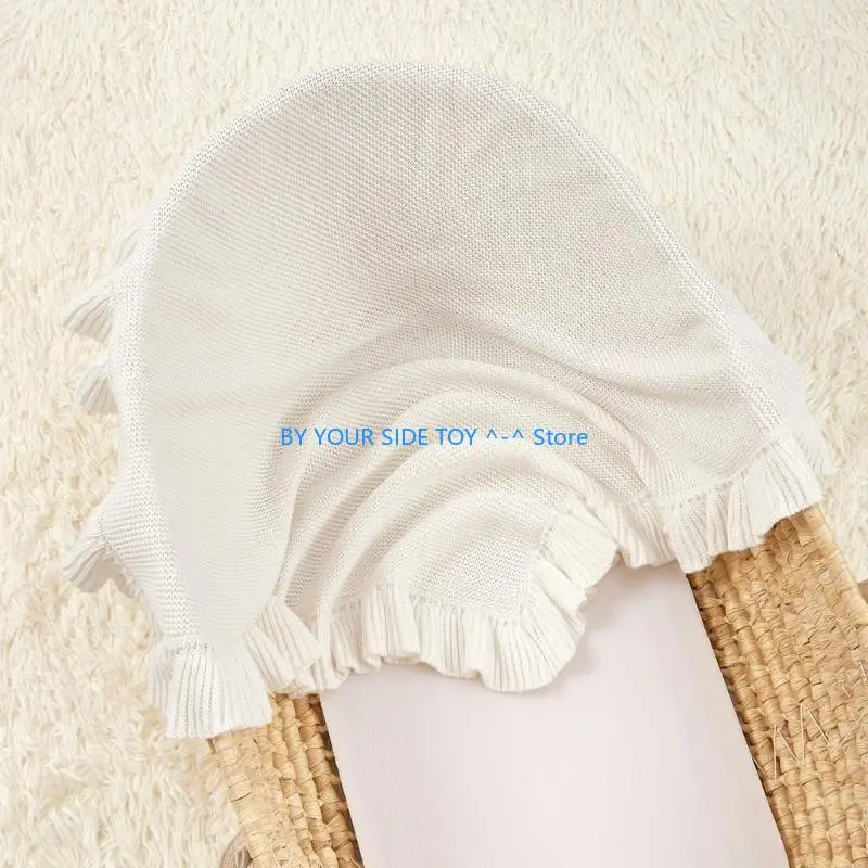 بطانية أطفال من القطن المحبوك لحديثي الولادة منشفة ملفوفة مع زخرفة كشكش U6XE #2