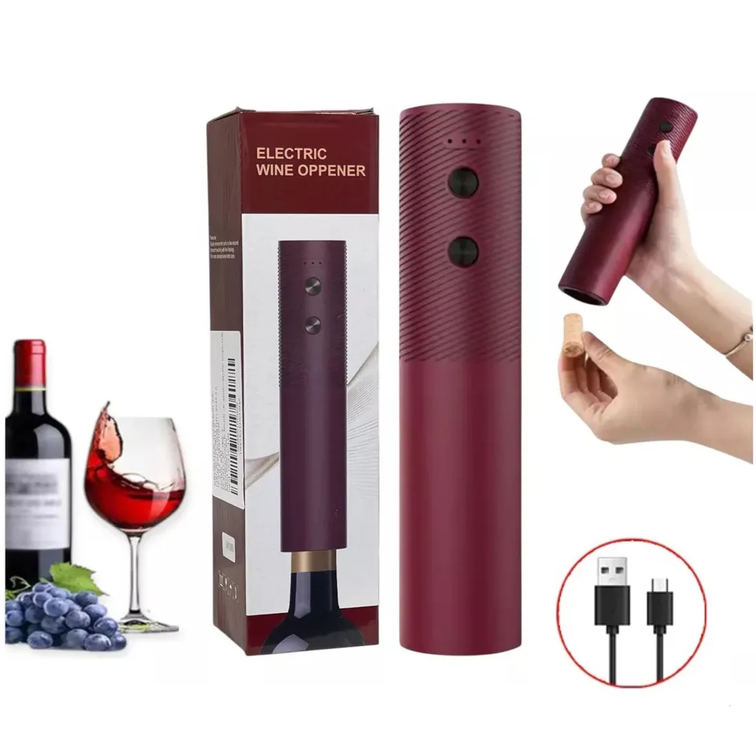 Electric Wine Opener Automatic Wine Corkscrew USB Rechargeable Wine Bottle Openers One-click Button Wine Tools Bar Kitchen