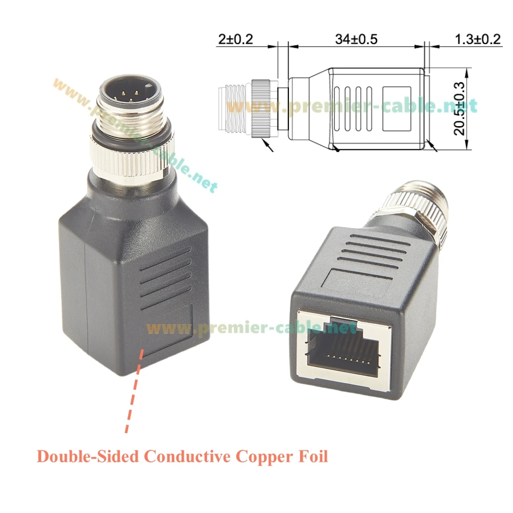 M12 Kode A 8Pin Ke RJ45 Cat6 Adaptor Terlindung Ethernet Industri Konektor Penglihatan GigE Sekat IP67 untuk Kamera Industri