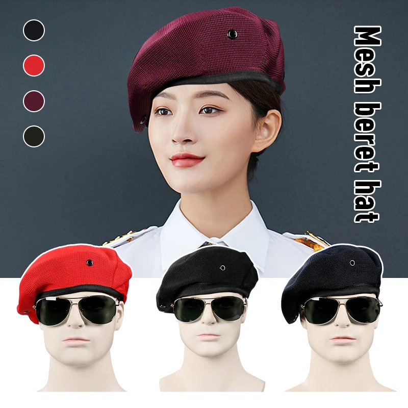 

Unisex Adjustable Beret Cap Breathable Security Hat Military Army Soldier Uniform Cap Sailors Dance Performance Hat