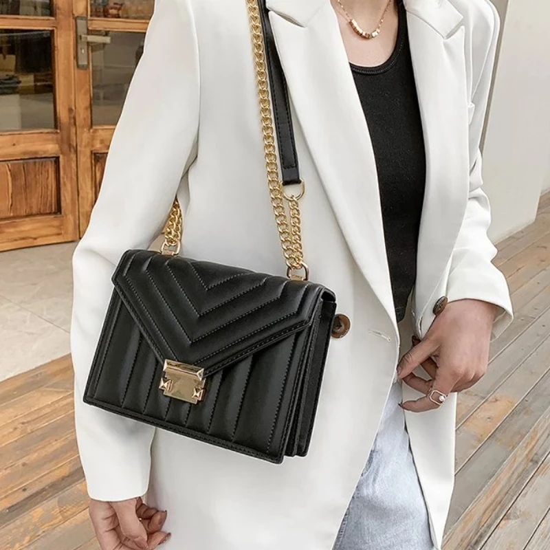 Fashion Thread Strip Chain Shoulder Crossbody Bag for Women 2022 New Sac A Main Ladies Messenger Bag Female Handbags and Purses