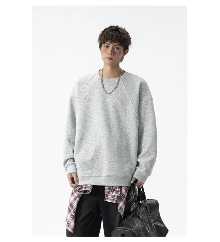 Male Autumn Spliced Clothes Men's O-neck Long Sleeve Solid Color Loose Simple Basic Casual Trendy Daily Pullover Sweatshirts