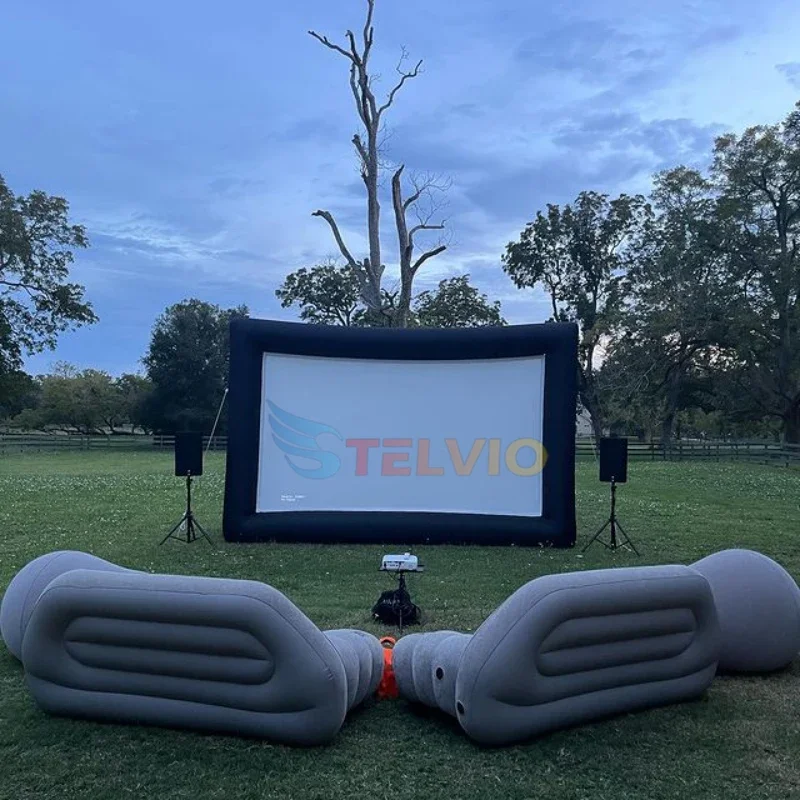 24 FT Outdoor Front and Rear Projection Projector Screen Air Blower Inflatable Movie Screen With Chairs