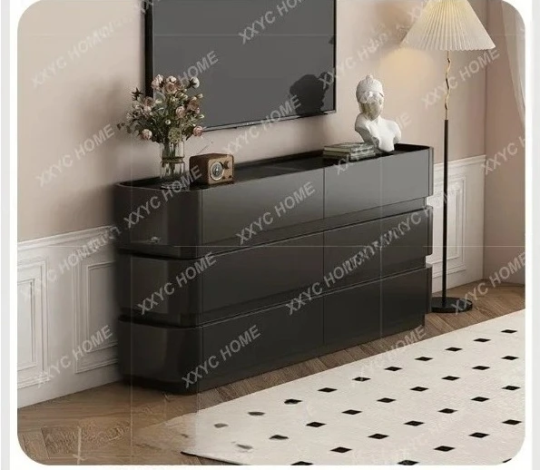 A Minimalist Black Bedroom TV Cabinet Light Luxury High-End Feel 30cm Bedside Cabinet