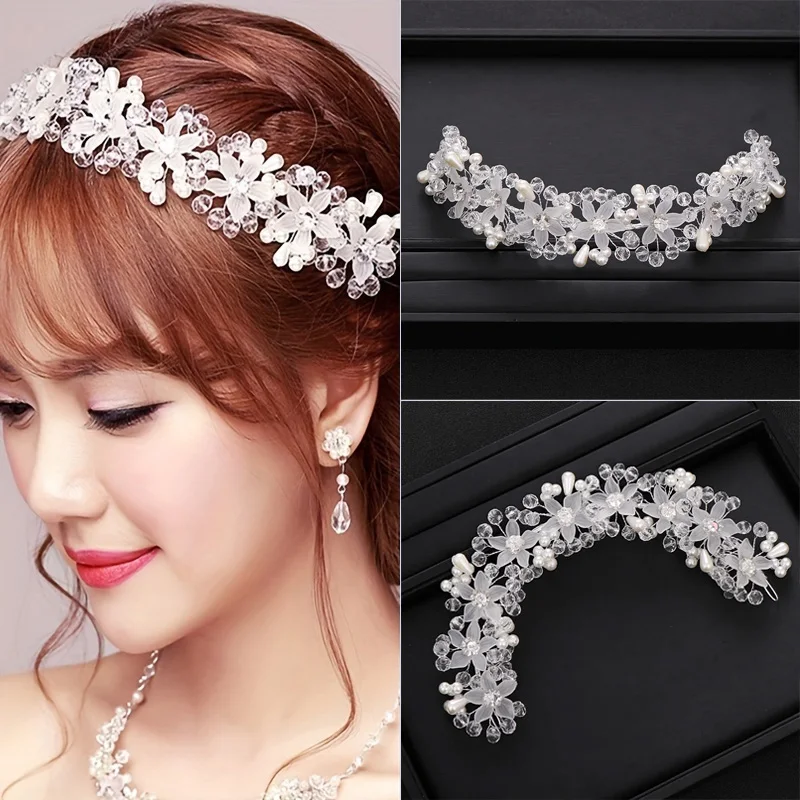 

Trendy Wedding Hair Accessories Flower Rhinestone Crystal Headband Wedding Tiara Bridal Hair Jewellery Princess Tiara Headband