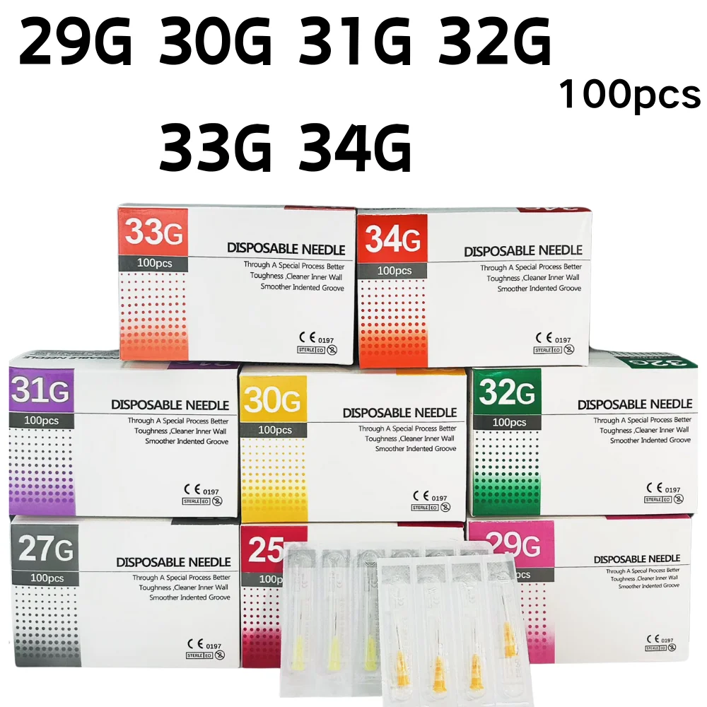 

100pcs Painless small needle painless Tattoo Piercing Needles 29G 30G 31G 32G 33G 34G Micro Hypodermic Needles Eyelid Tools