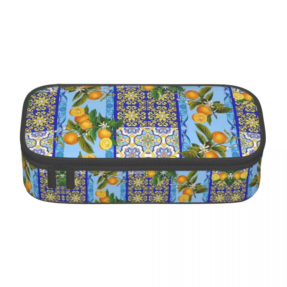 Custom Cute Mediterranean Tiles Oranges Lemons Pencil Case for Boy Girl Large Storage Pencil Bag School Supplies