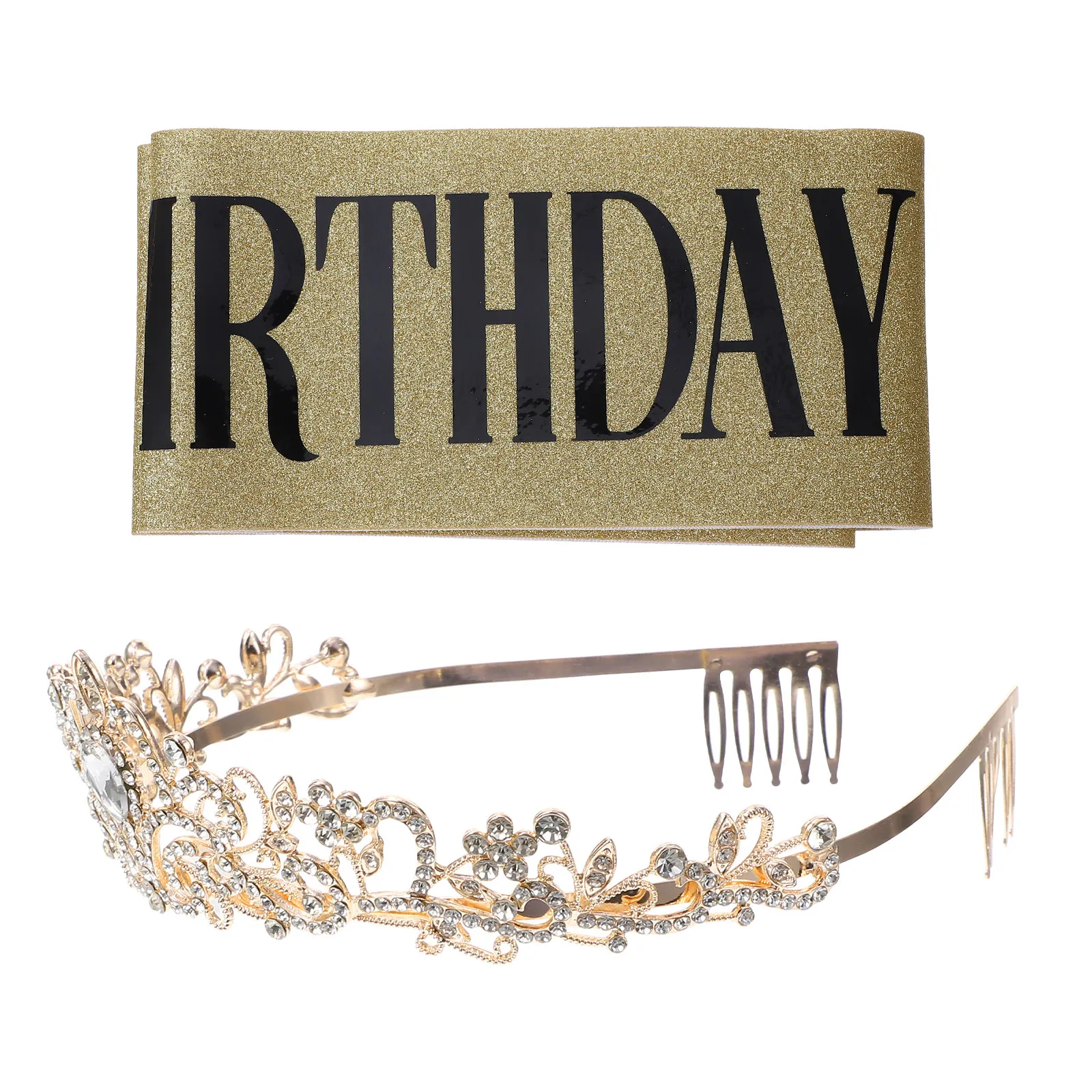 

Party Sash and Crown Combo Birthday Rhinestone Tiara Headband Alloy Crown Set One Size Fits Most Comfortable Skin Friendly Party