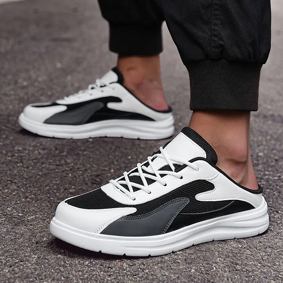 レースアップスプライシングカラー通気性ハーフスリッパ-メンズ-デザイナー-高級-快適シューズ-トレンド-2025-ファッション-カジュアル-サンダル-メンズ